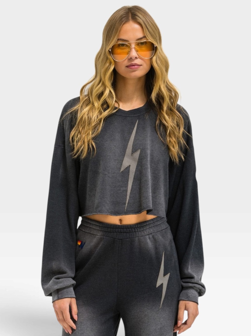 NWT Aviator Nation Bolt Stitch Cropped Crew Faded Smoke XL